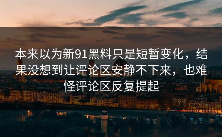 本来以为新91黑料只是短暂变化，结果没想到让评论区安静不下来，也难怪评论区反复提起